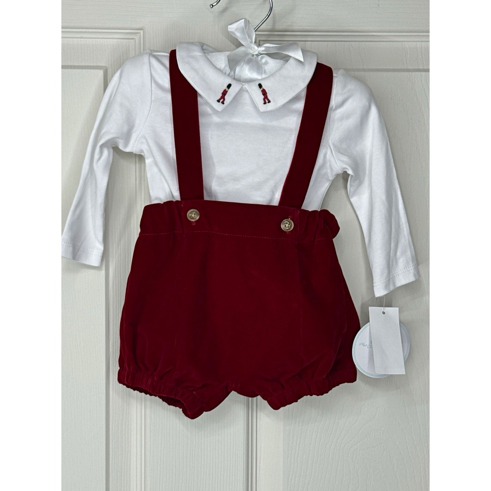 Edgehill Collection Boys 3M 2pc Burgundy Velvet Suspender Shorts Set Nutcracker